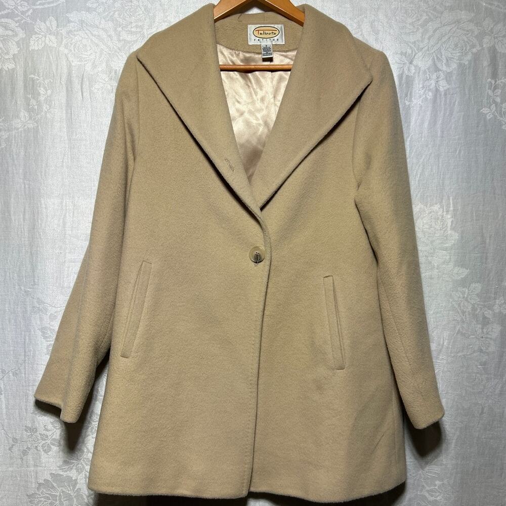 Talbots Pea Coat 8 PETITE Tan Wool Cashmere Blend Long Camel Oatmeal